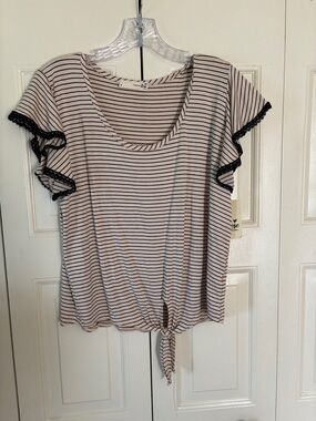 Forever Rose NWT Striped Crm Black Lace Trim Feminine Comfy Flowy Stretch Sz M